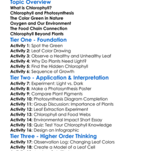 The Importance Of Chlorophyll Worksheet Activity Booklet