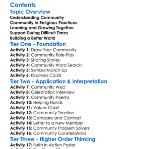 The Importance Of Community In Religion Worksheet Activity Booklet