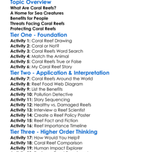 The Importance Of Coral Reefs Worksheet Activity Booklet