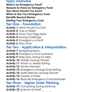 The Importance Of Emergency Funds Worksheet Activity Booklet