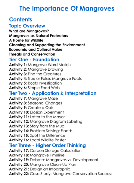 The Importance Of Mangroves Worksheet Activity Booklet