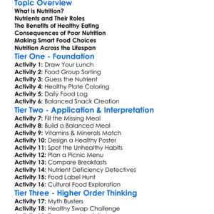 The Importance Of Nutrition Worksheet Activity Booklet