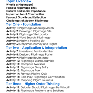 The Importance Of Pilgrimage Sites Worksheet Activity Booklet