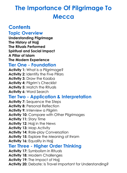 The Importance Of Pilgrimage To Mecca Worksheet Activity Booklet
