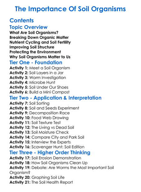 The Importance Of Soil Organisms Worksheet Activity Booklet