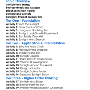 The Importance Of Sunlight For Life Worksheet Activity Booklet