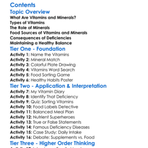 The Importance Of Vitamins And Minerals Worksheet Activity Booklet