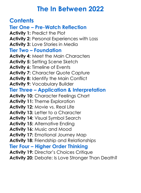 The In Between 2022 Worksheet Activity Booklet