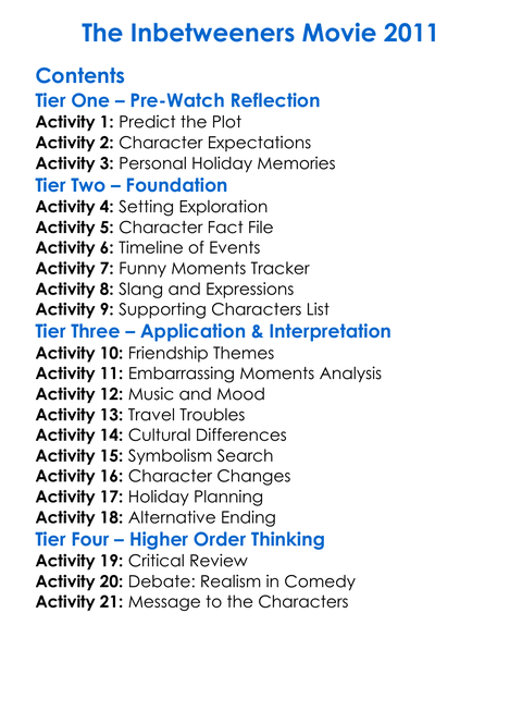 The Inbetweeners Movie 2011 Worksheet Activity Booklet
