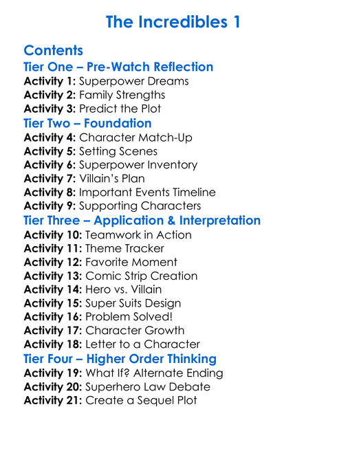 The Incredibles 1 Worksheet Activity Booklet