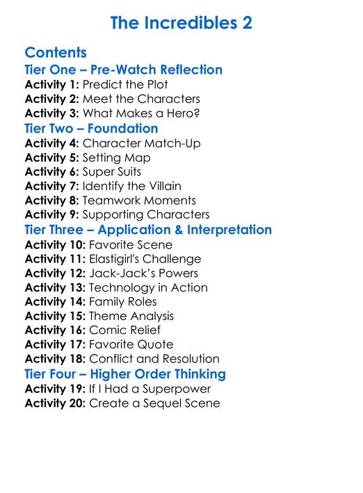 The Incredibles 2 Worksheet Activity Booklet