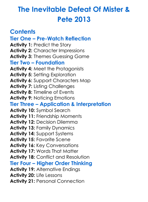 The Inevitable Defeat Of Mister Pete 2013 Worksheet Activity Booklet