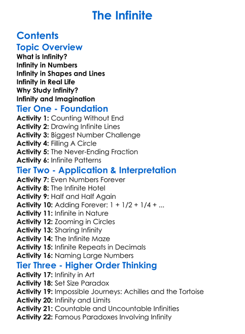 The Infinite Worksheet Activity Booklet