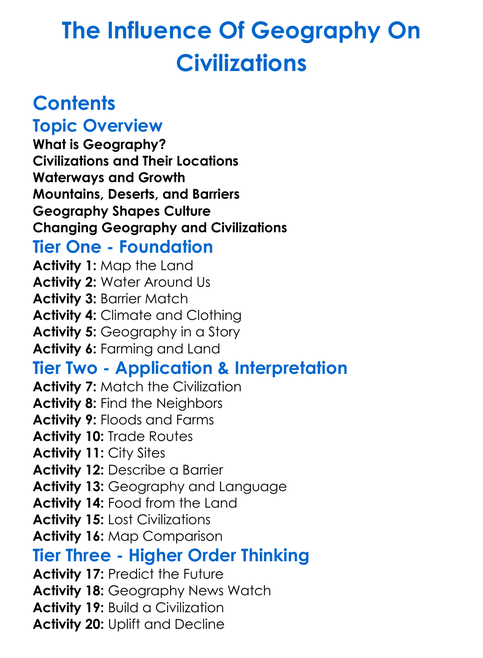 The Influence Of Geography On Civilizations Worksheet Activity Booklet