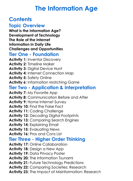 The Information Age Worksheet Activity Booklet