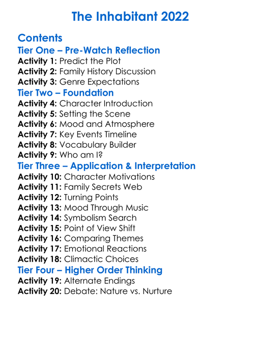 The Inhabitant 2022 Worksheet Activity Booklet