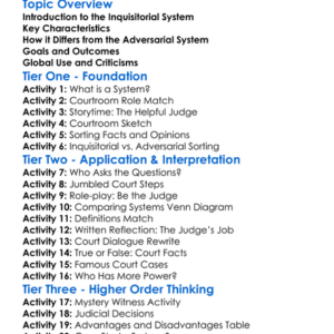 The Inquisitorial System Worksheet Activity Booklet