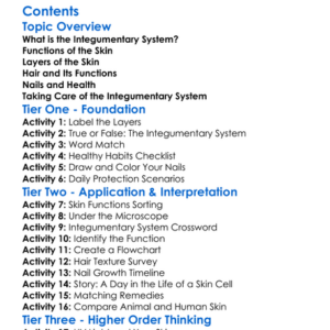 The Integumentary System Skin Hair Nails Worksheet Activity Booklet
