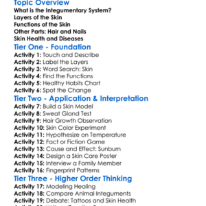 The Integumentary System Skin Worksheet Activity Booklet