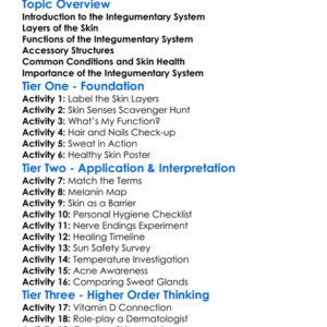 The Integumentary System Worksheet Activity Booklet