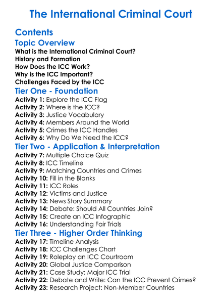 The International Criminal Court Worksheet Activity Booklet