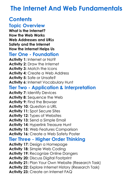 The Internet And Web Fundamentals Worksheet Activity Booklet