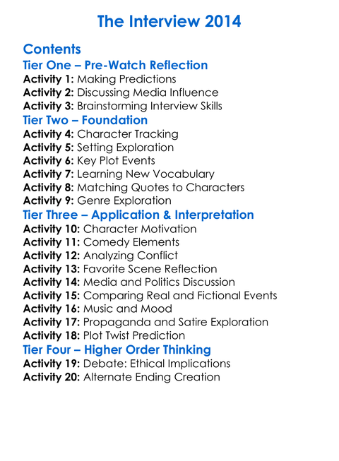 The Interview 2014 Worksheet Activity Booklet