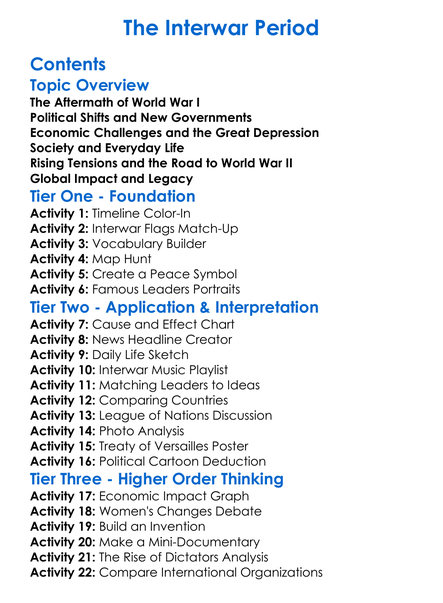 The Interwar Period Worksheet Activity Booklet