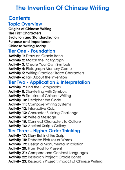 The Invention Of Chinese Writing Worksheet Activity Booklet