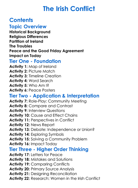 The Irish Conflict Worksheet Activity Booklet