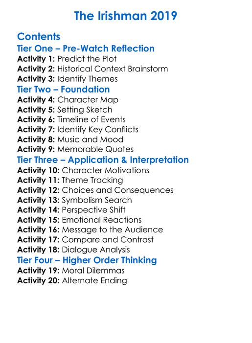 The Irishman 2019 Worksheet Activity Booklet