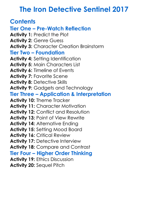 The Iron Detective Sentinel 2017 Worksheet Activity Booklet