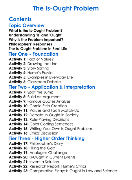 The Is-Ought Problem Worksheet Activity Booklet