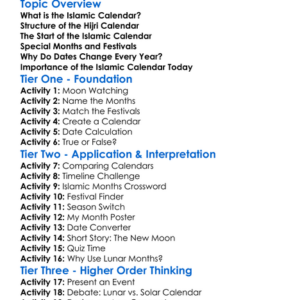 The Islamic Calendar Worksheet Activity Booklet