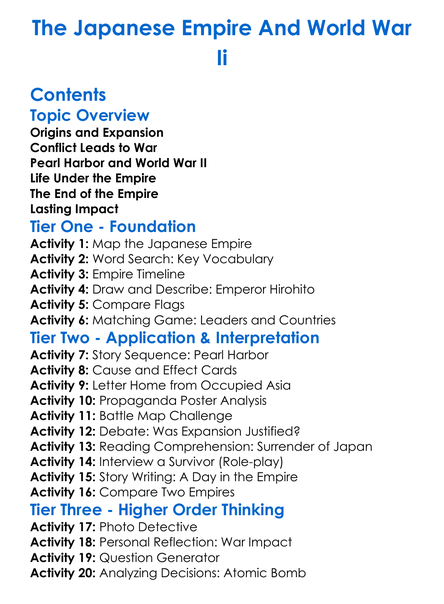 The Japanese Empire And World War Ii Worksheet Activity Booklet