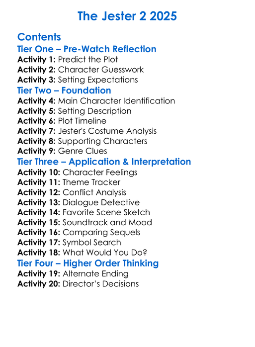 The Jester 2 2025 Worksheet Activity Booklet
