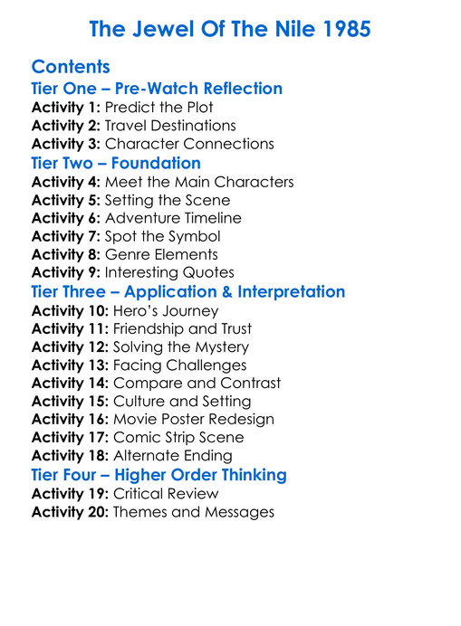 The Jewel Of The Nile 1985 Worksheet Activity Booklet