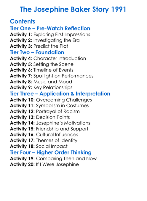 The Josephine Baker Story 1991 Worksheet Activity Booklet