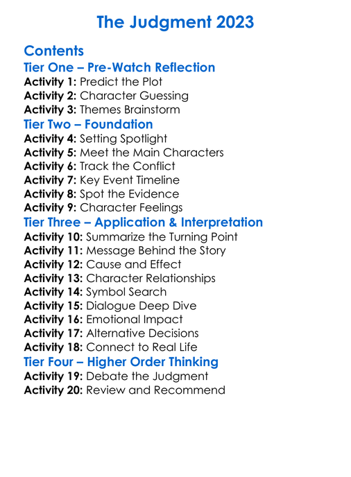 The Judgment 2023 Worksheet Activity Booklet