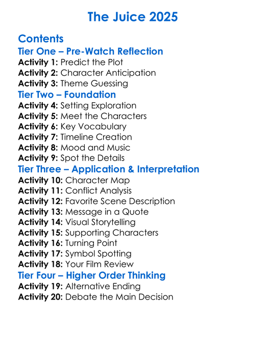The Juice 2025 Worksheet Activity Booklet