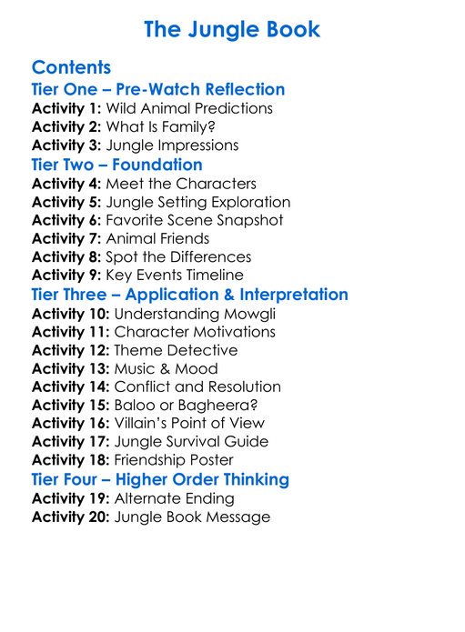 The Jungle Book Worksheet Activity Booklet