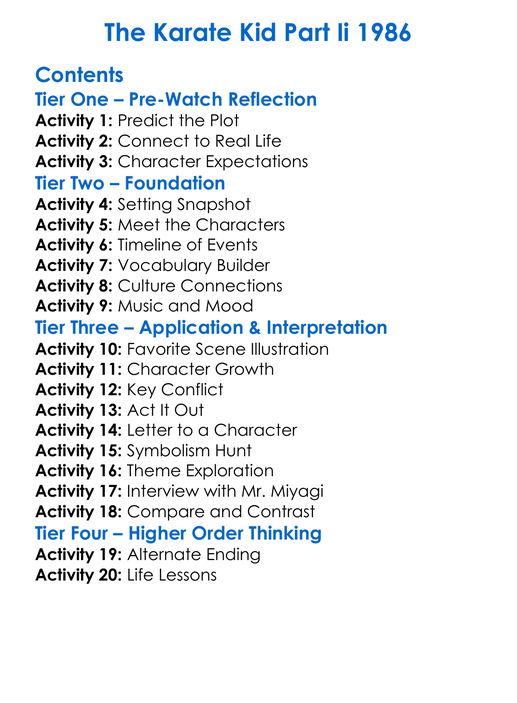 The Karate Kid Part Ii 1986 Worksheet Activity Booklet