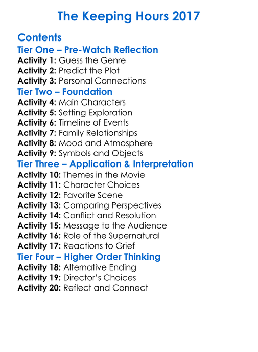 The Keeping Hours 2017 Worksheet Activity Booklet