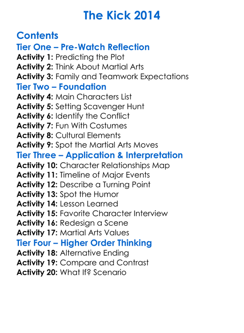 The Kick 2014 Worksheet Activity Booklet