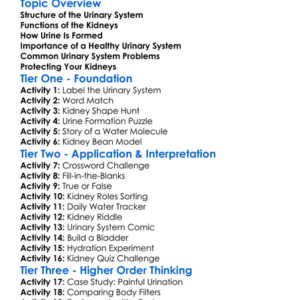 The Kidneys And Urinary System Worksheet Activity Booklet