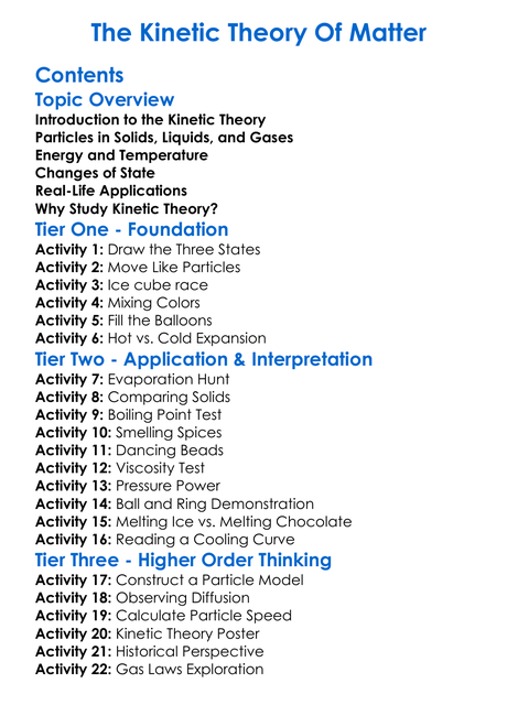 The Kinetic Theory Of Matter Worksheet Activity Booklet