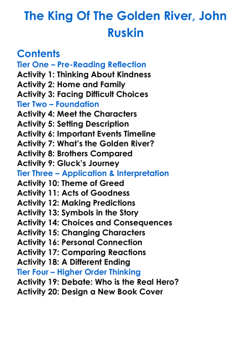 The King Of The Golden River John Ruskin Worksheet Activity Booklet