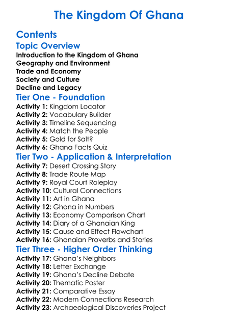 The Kingdom Of Ghana Worksheet Activity Booklet