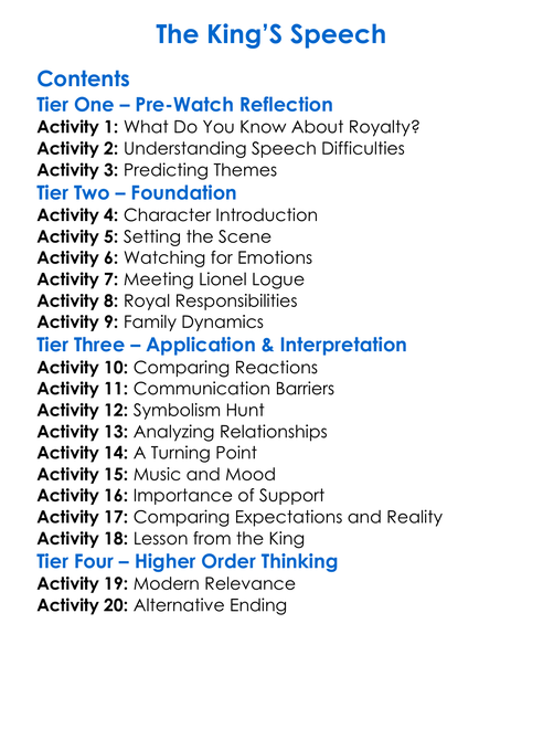 The Kings Speech Worksheet Activity Booklet