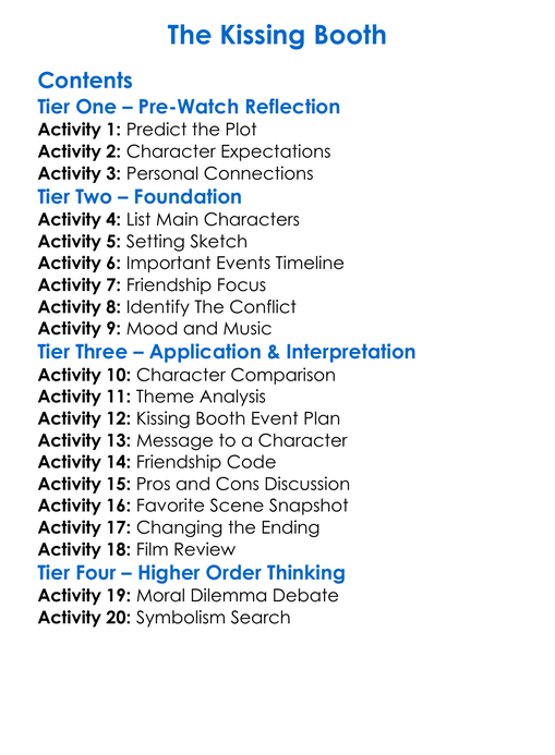 The Kissing Booth Worksheet Activity Booklet